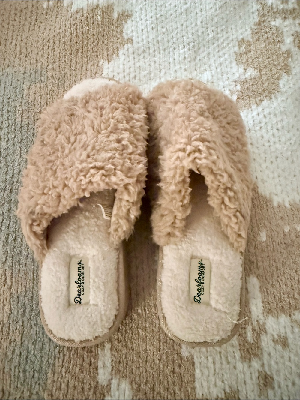 dearfoams Plush Faux-Shearling Slide Slippers - Beige